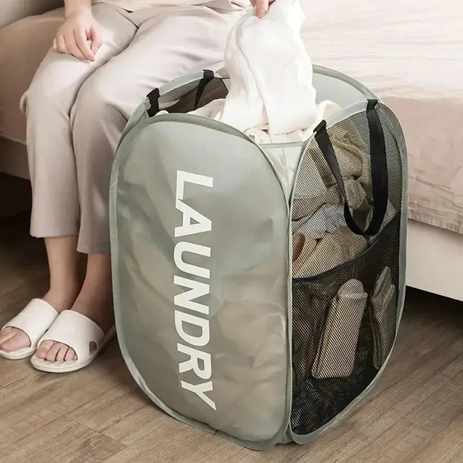 Cesta de lavandería plegable de malla, cesto para la colada, cesta de almacenamiento de ropa sucia plegable, cesta de almacenamiento de gran capacidad.